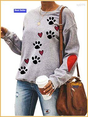 Dog Mom Sweatshirt Love Heart Paw Print Pullover Long Sleeve Crew Neck Loose Fit